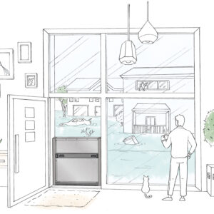 Batardeau anti-inondation ATOLE installé à l'entrée d'une maison pour protéger contre une inondation