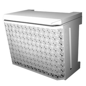 Cache clim geometric en aluminium thermolaqué - H. 110 x L. 110 x P. 64 cm - Blanc RAL9010.