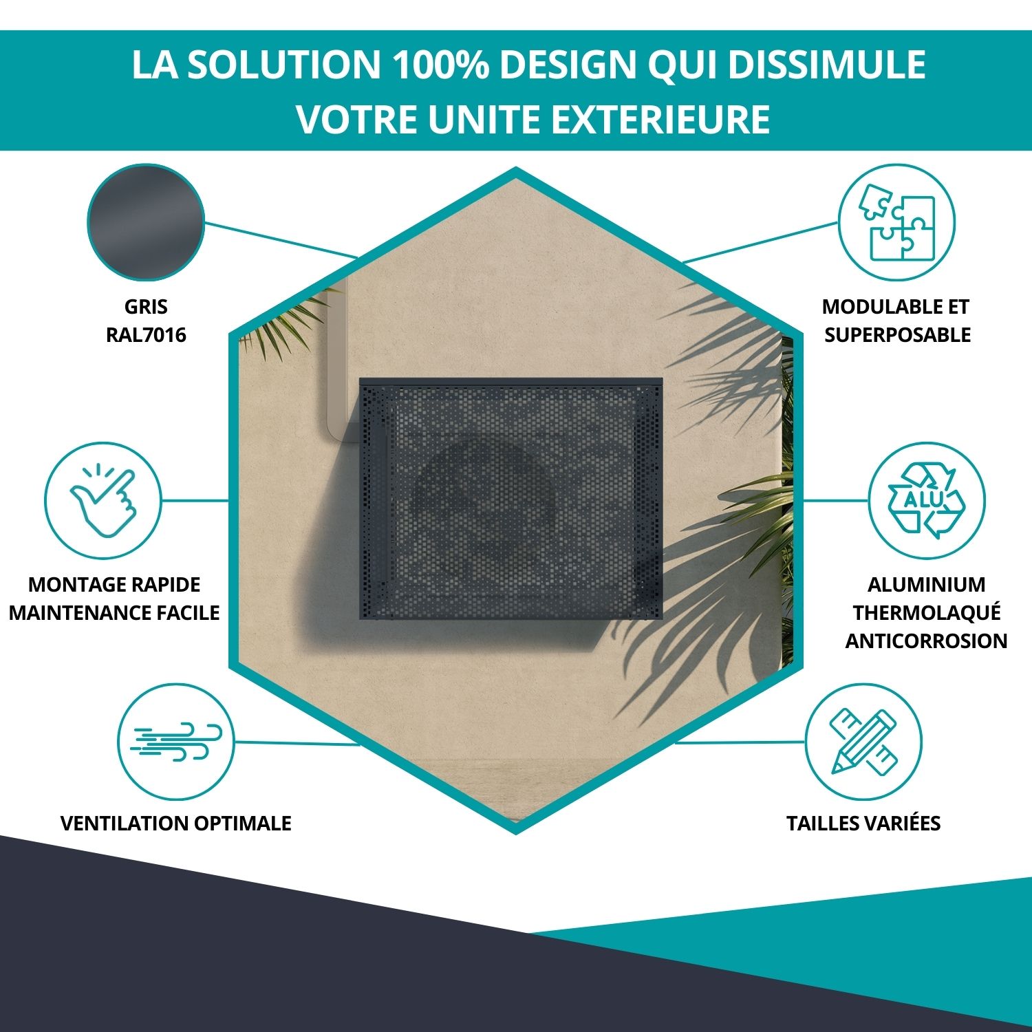 Avantages du cache climatiseur baroque gris anthracite - design, ventilation optimale et installation facile