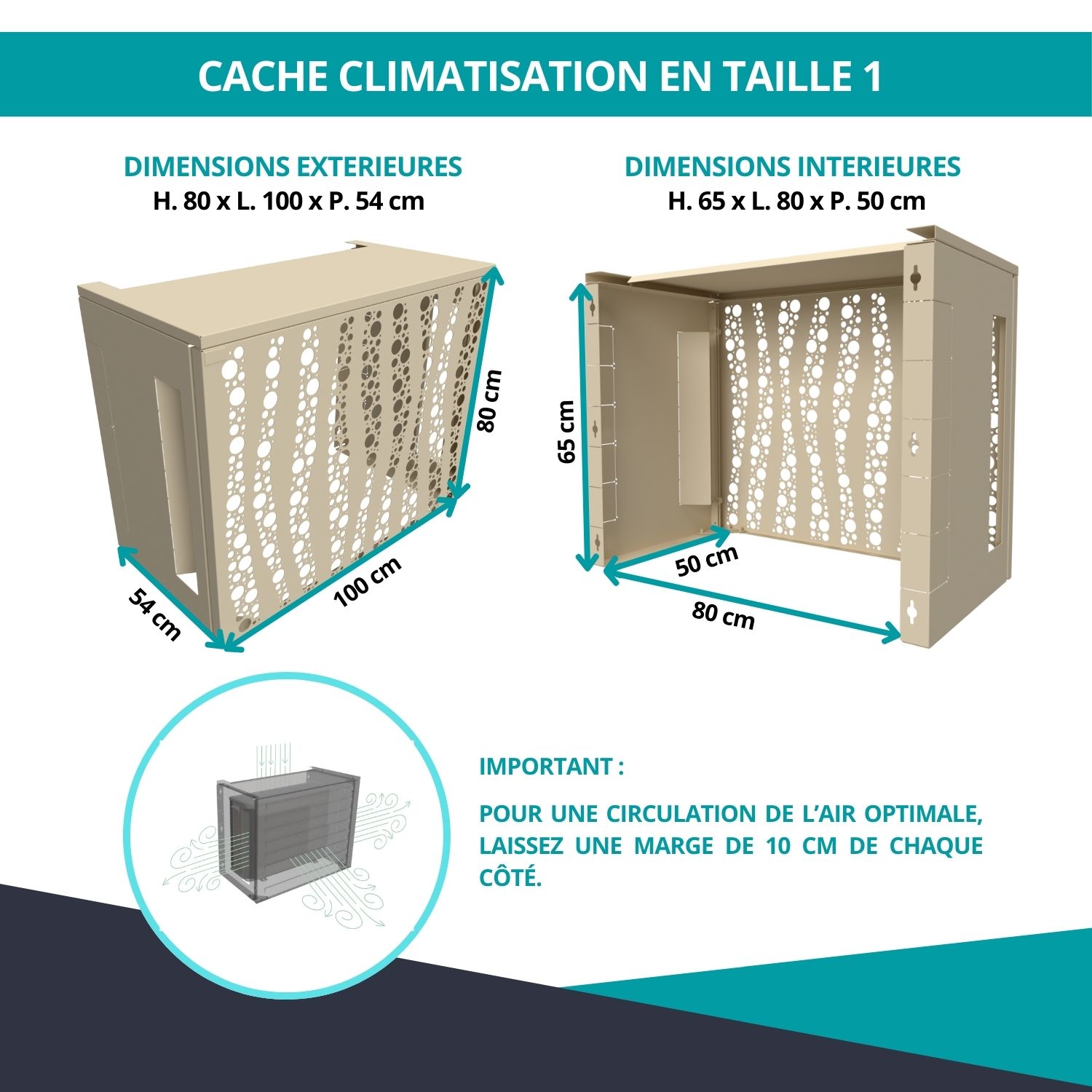 Dimensions du cache climatiseur bubble crème - Taille 1 et conseils de prise de mesures