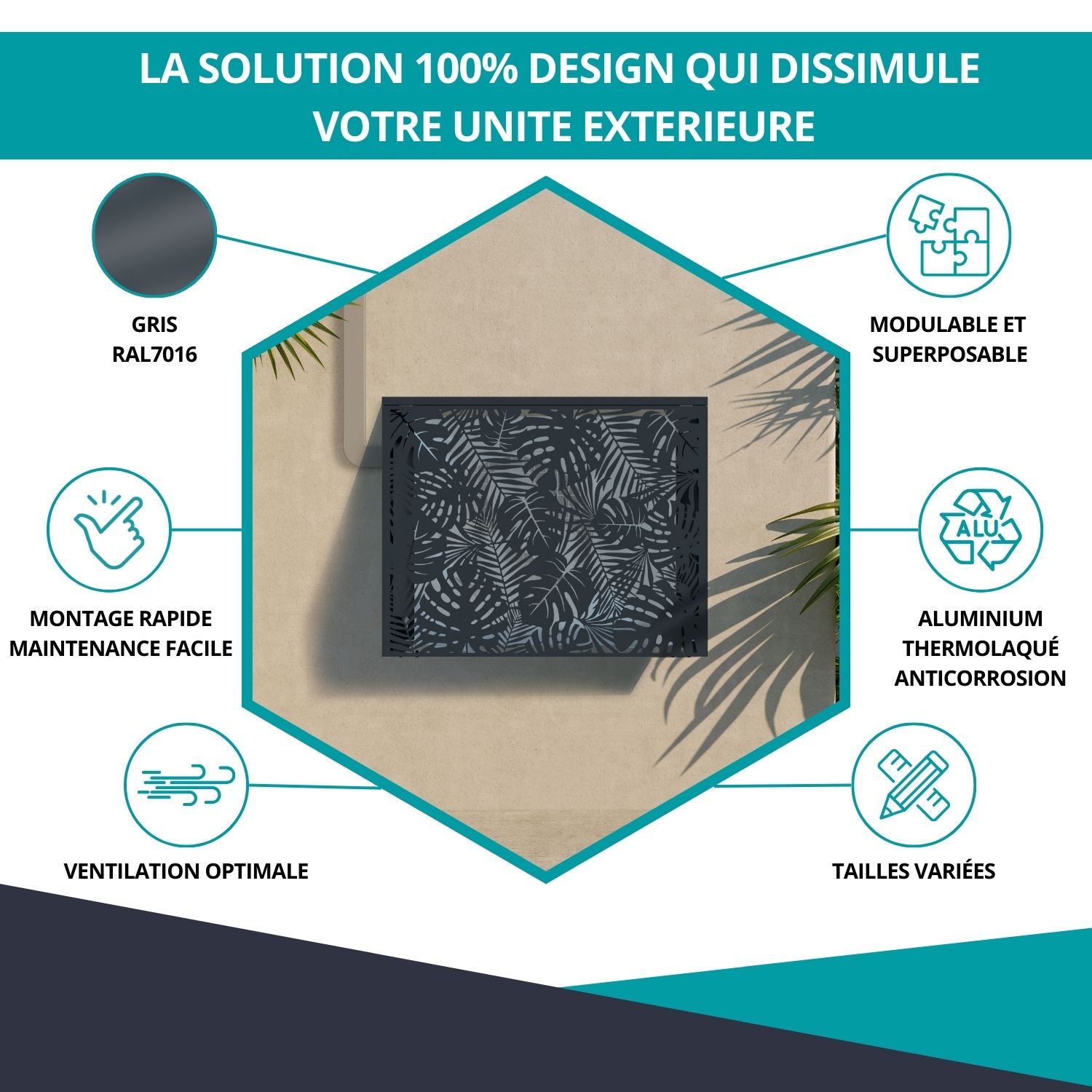 Avantages du cache climatiseur jungle gris anthracite - design, ventilation optimale et installation facile
