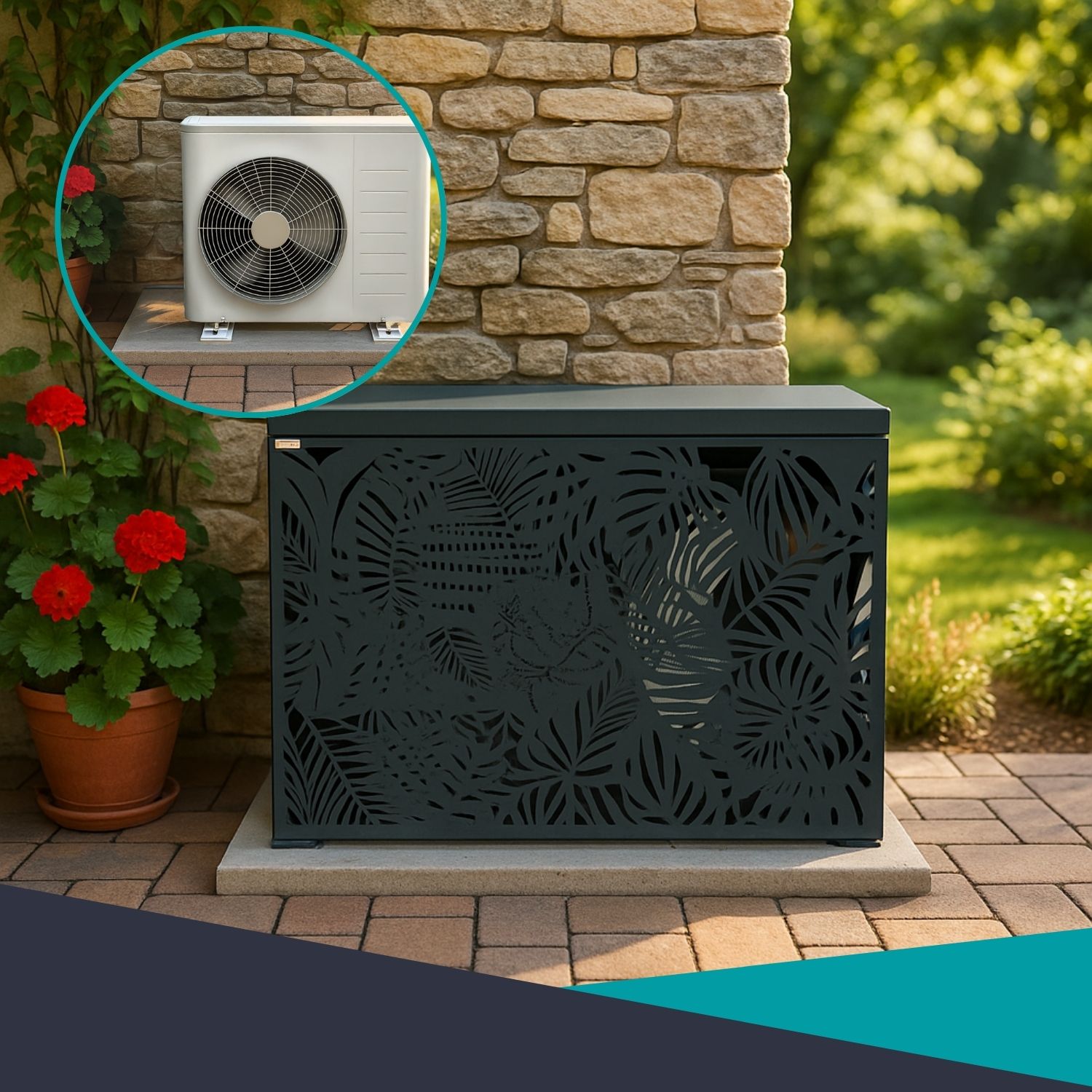 Cache climatiseur jungle gris anthracite - avant et après installation