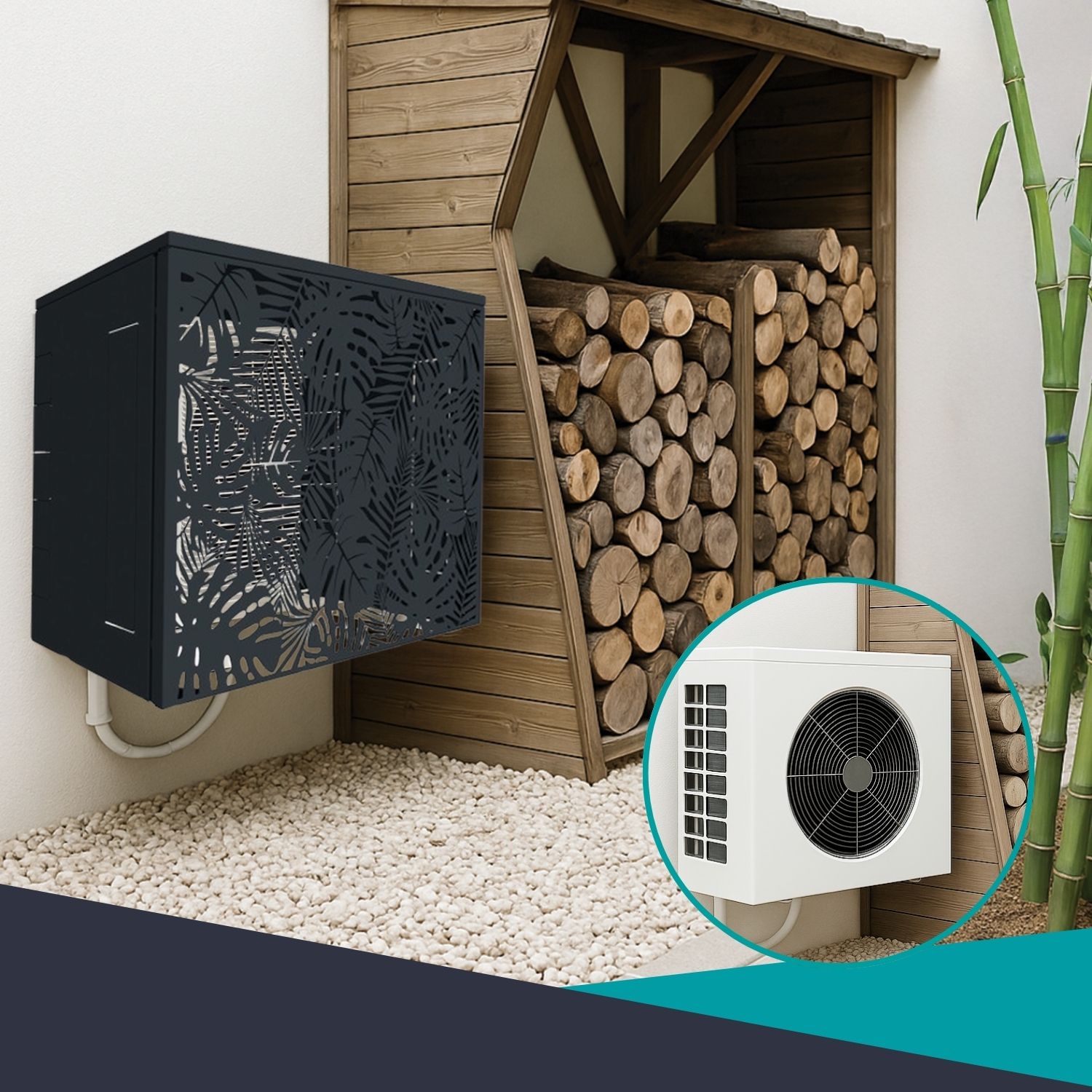 Installation du cache climatiseur jungle gris anthracite - avant et après