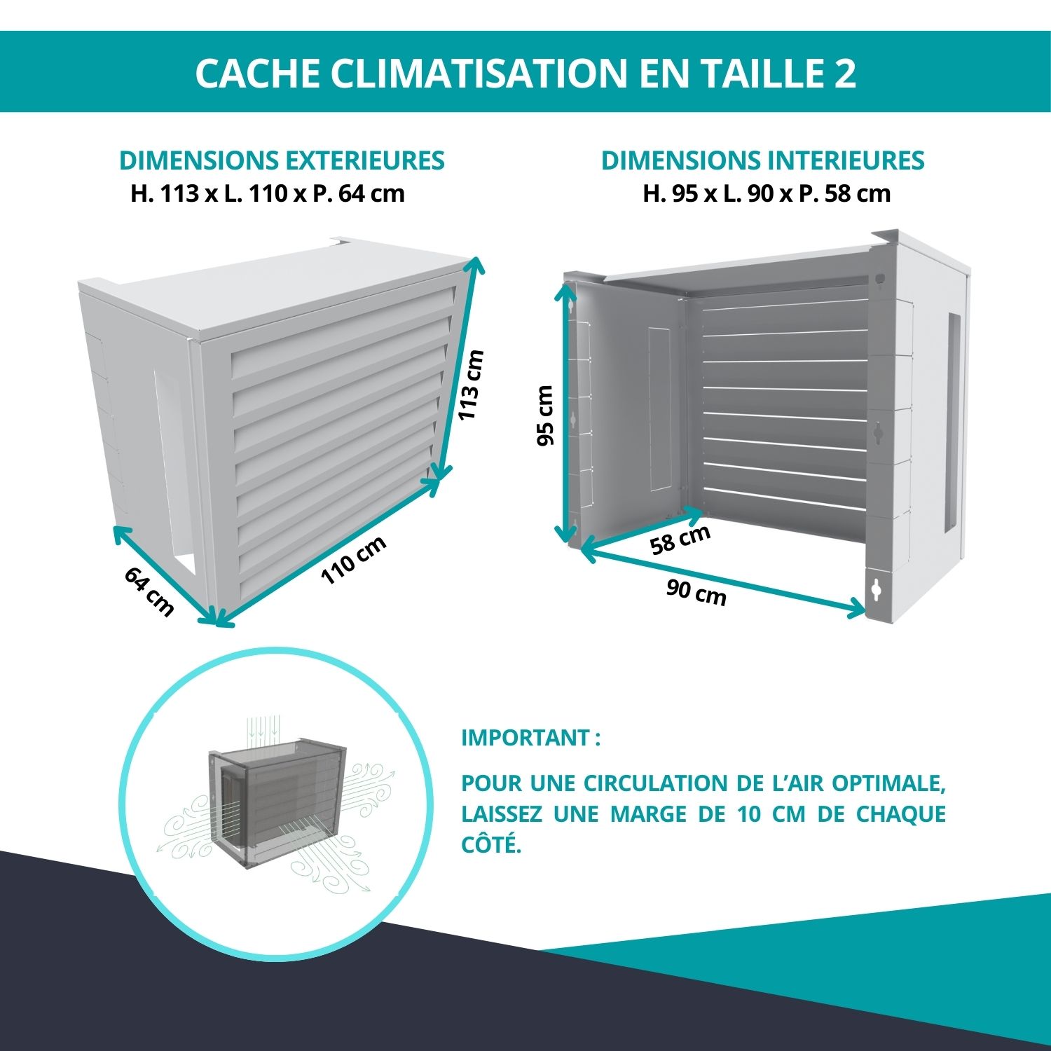 Dimensions du cache climatiseur à ventelle blanc - Taille 2 et conseils de prise de mesures