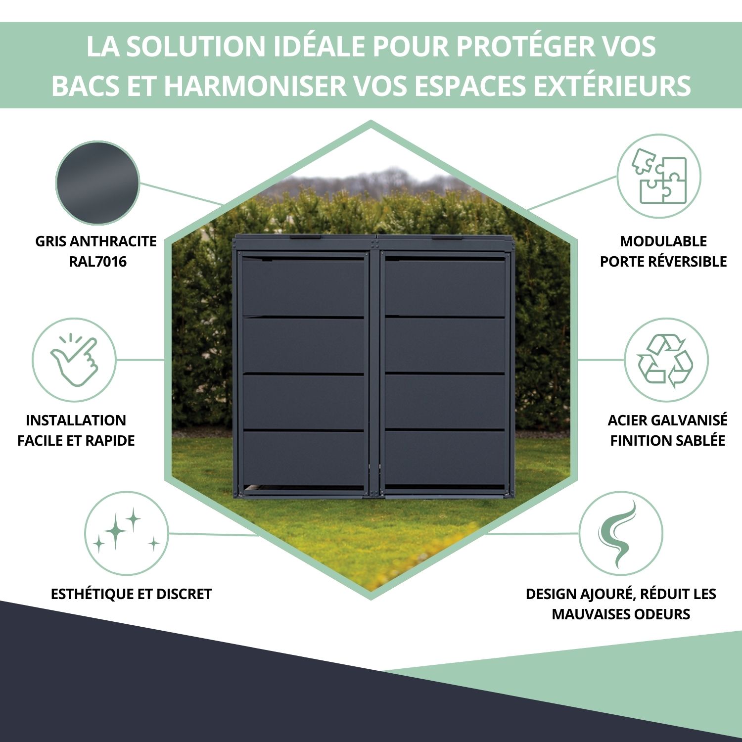 Avantages du cache poubelle en acier galvanisé - design et protection extérieure