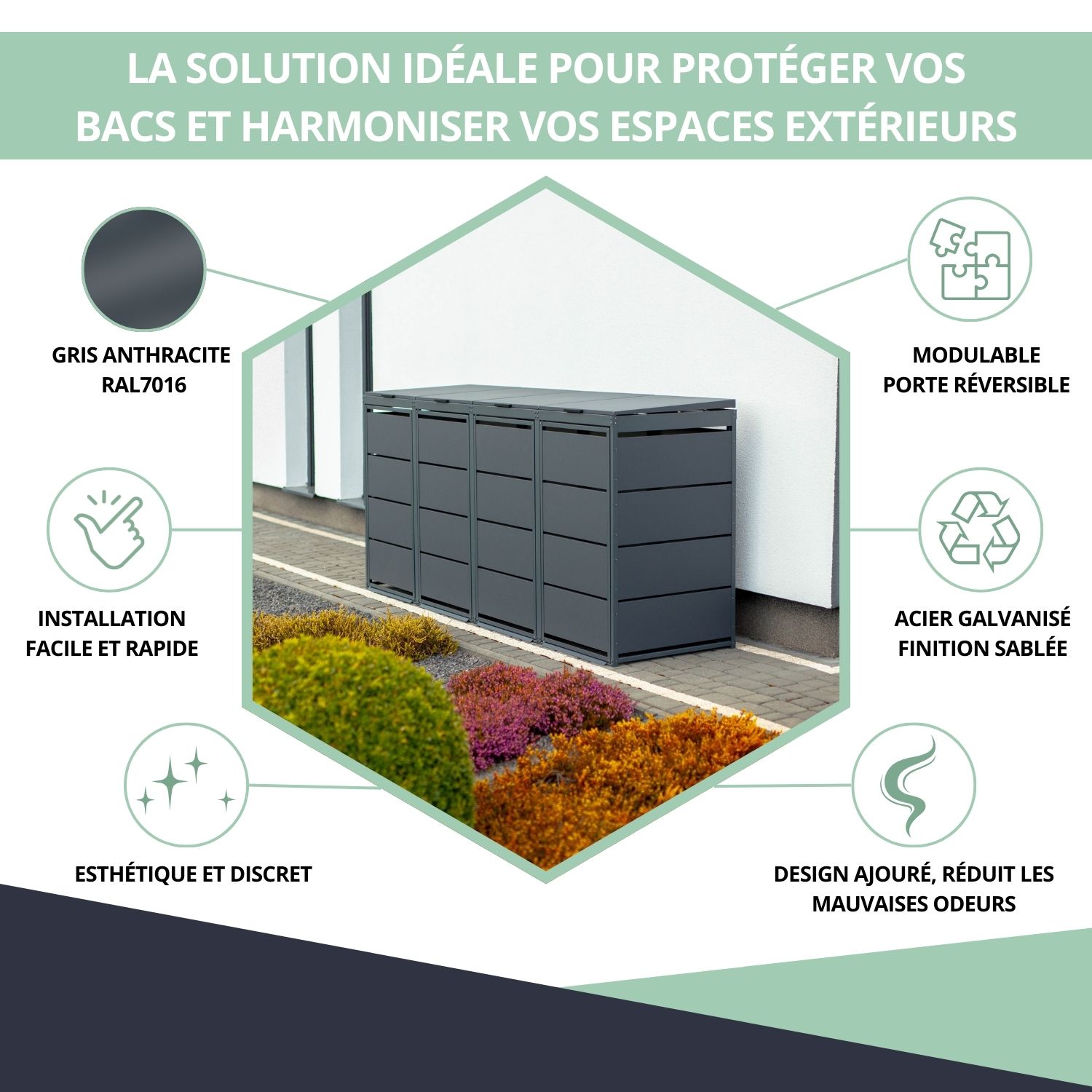 Avantages du cache poubelle en acier galvanisé - design et protection extérieure