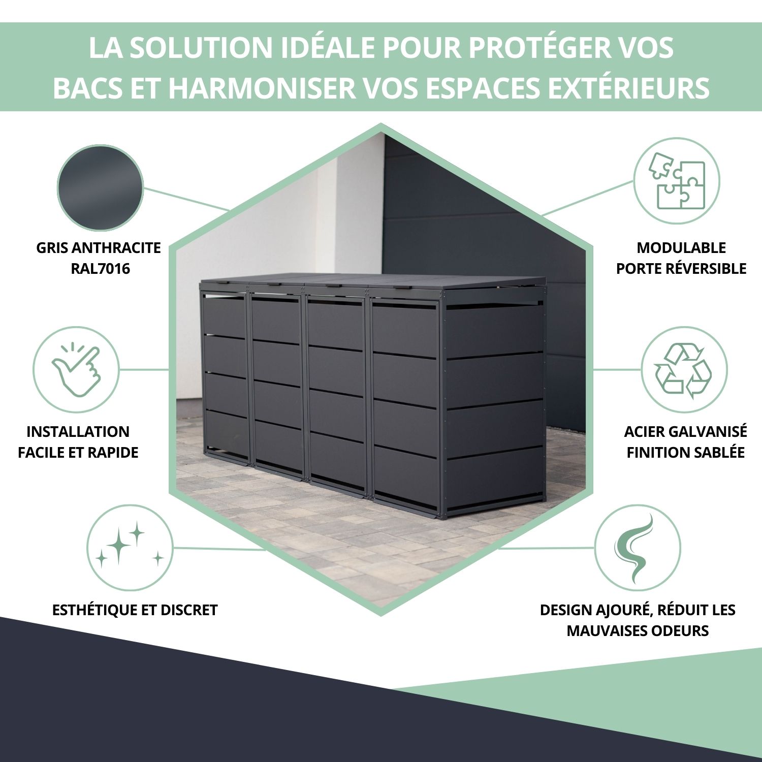 Avantages du cache poubelle en acier galvanisé - design et protection extérieure