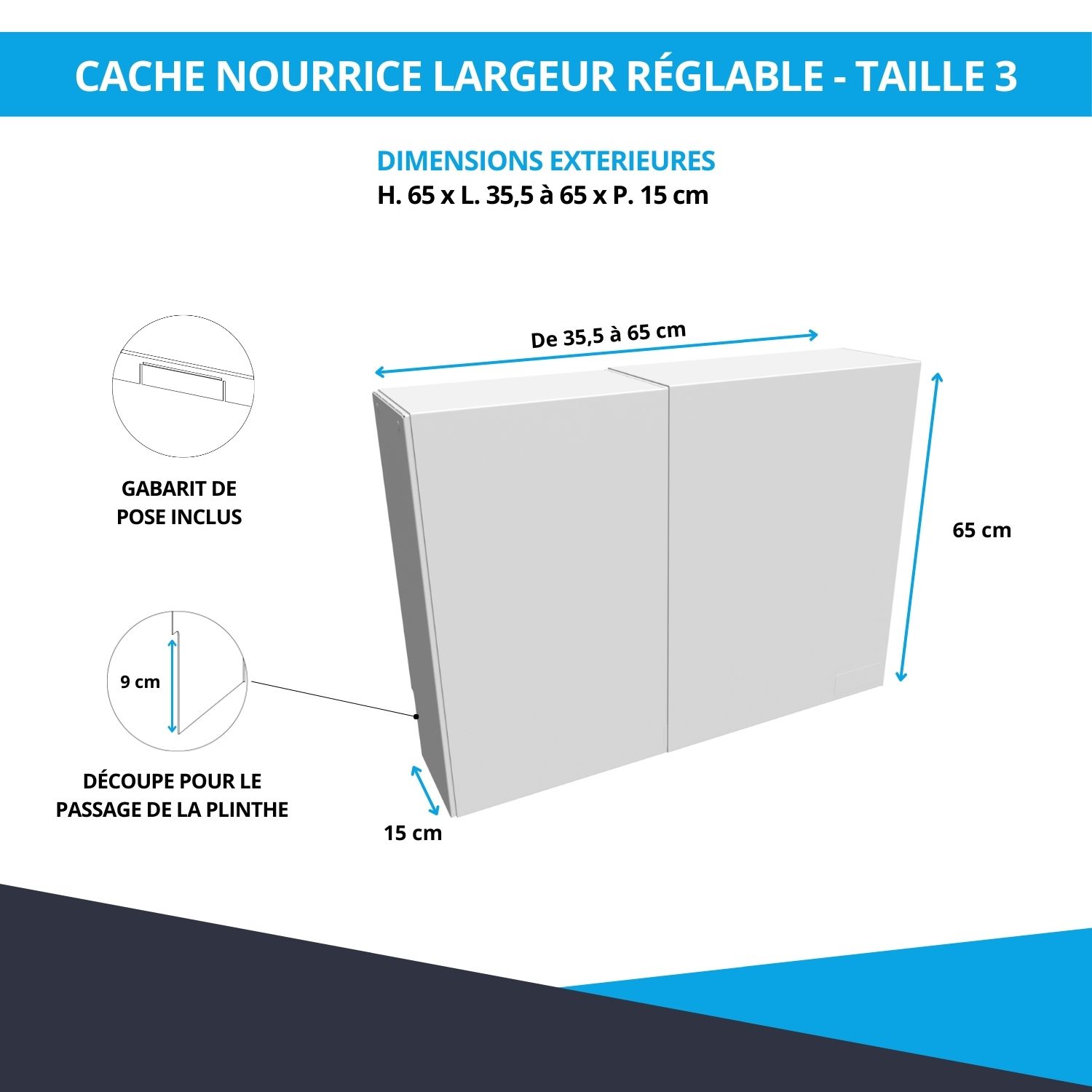 Dimensions du cache nourrice largeur réglable taille 3 et conseils de prise de mesures
