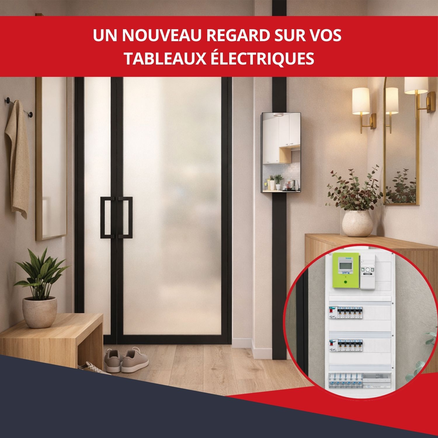 Coffret d’habillage noir porte miroir installé - situation réelle