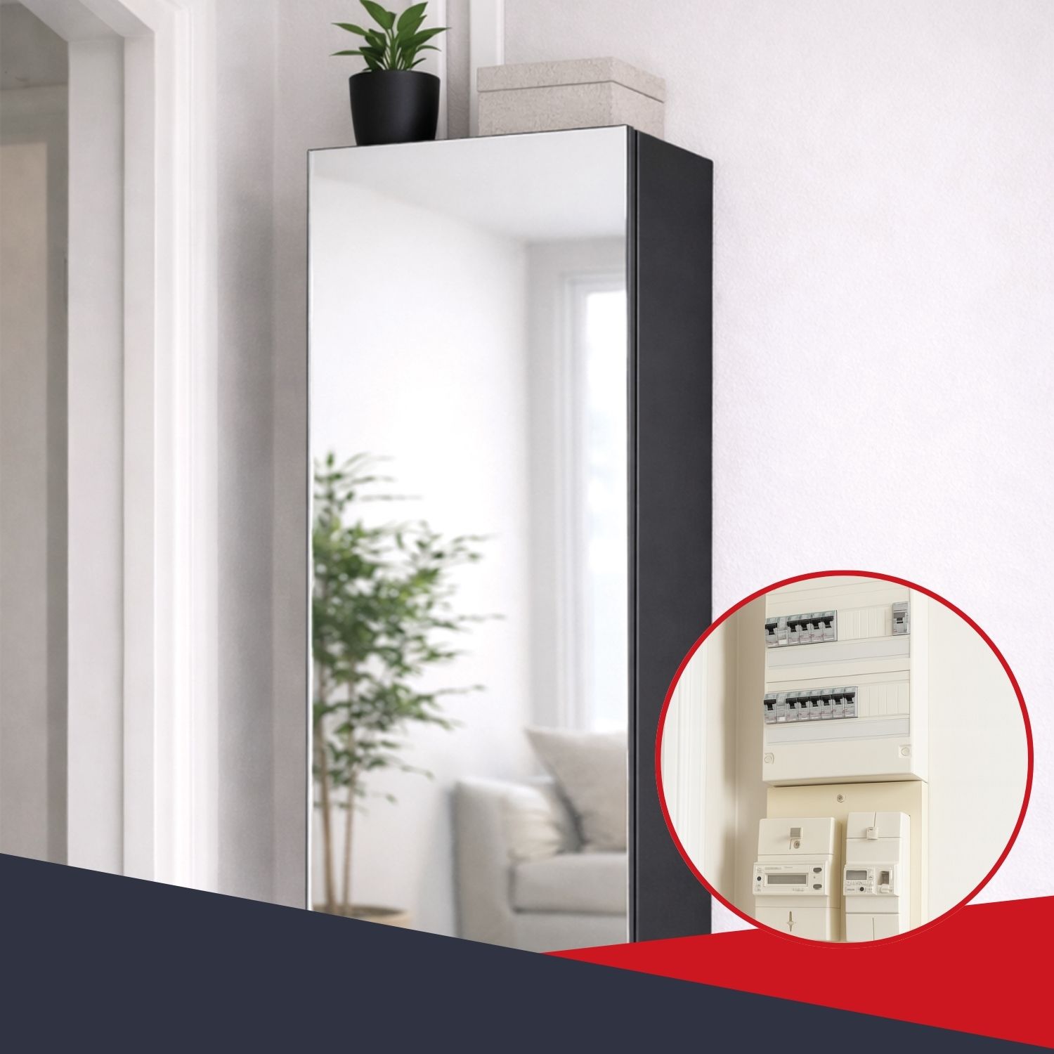 Coffret d’habillage noir porte miroir - rendu final en situation réelle