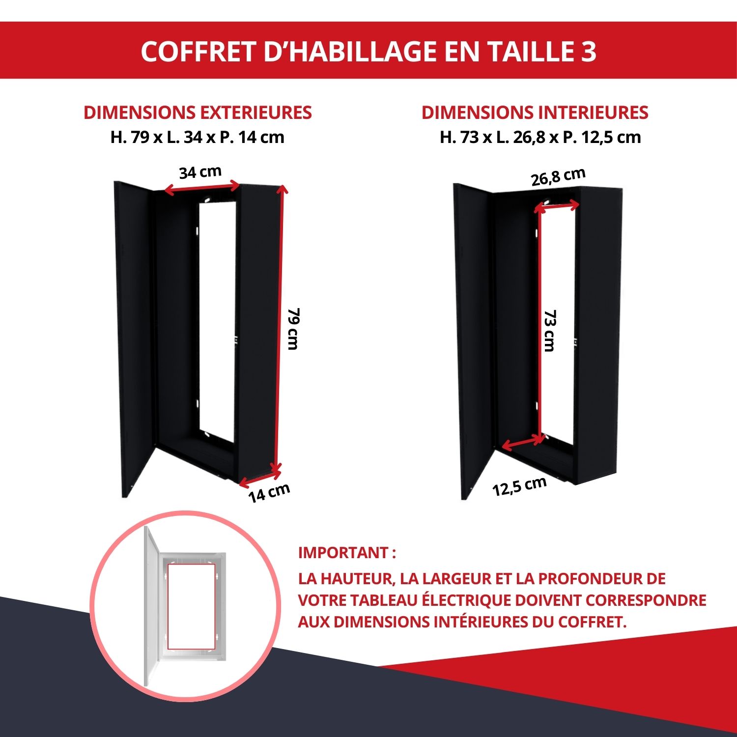 Dimensions du coffret d’habillage noir -taille 3