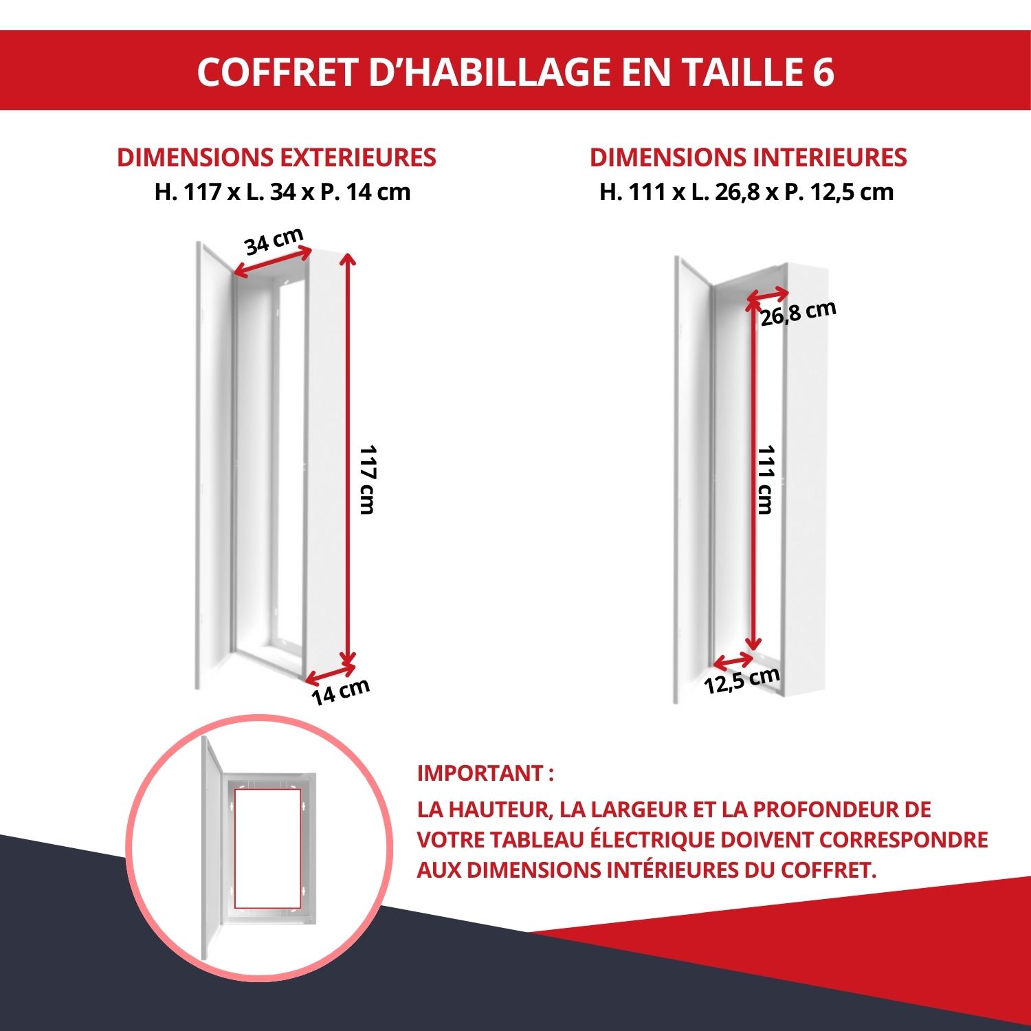 Dimensions du coffret d’habillage standard blanc - taille 6