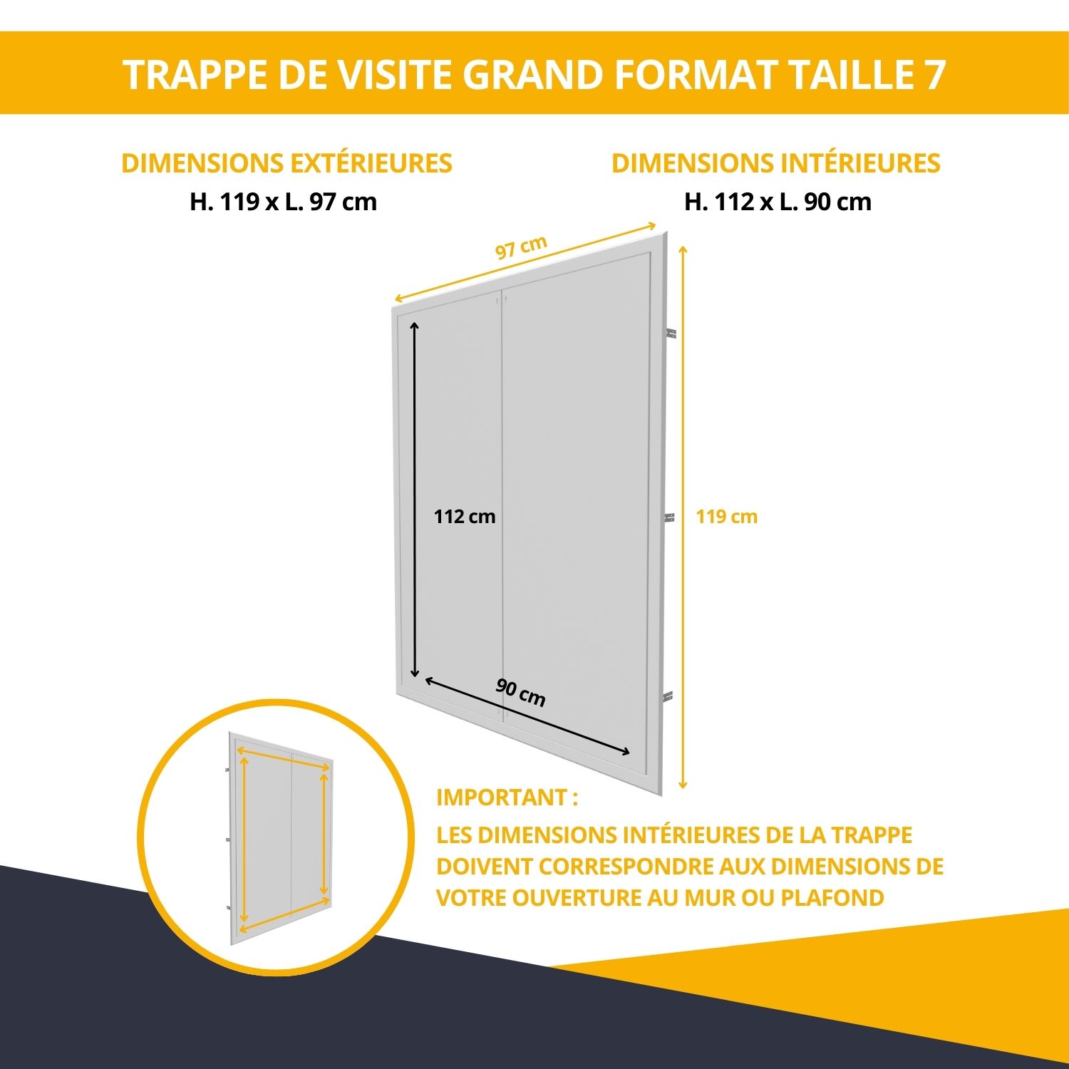 Dimensions de la trappe de visite grand format