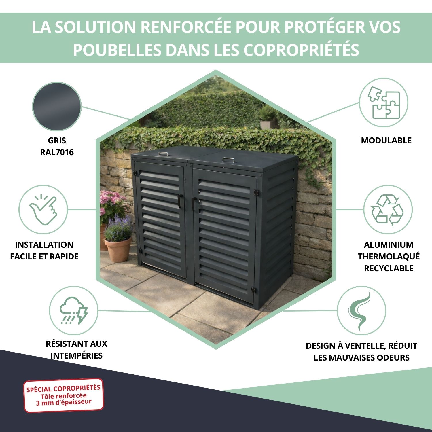 Avantages abri poubelle double gris copropriété