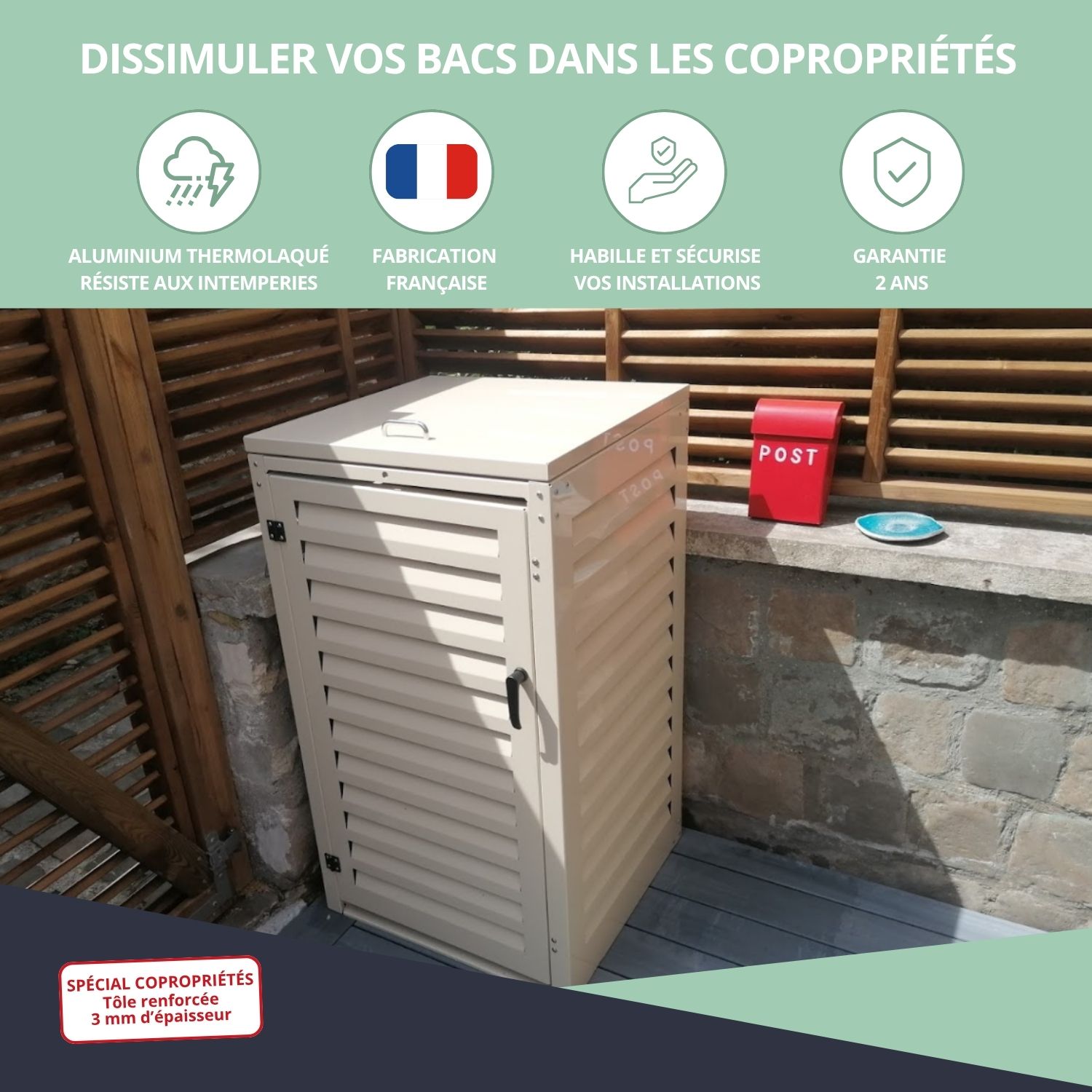 Abri poubelle crème résistant intempéries