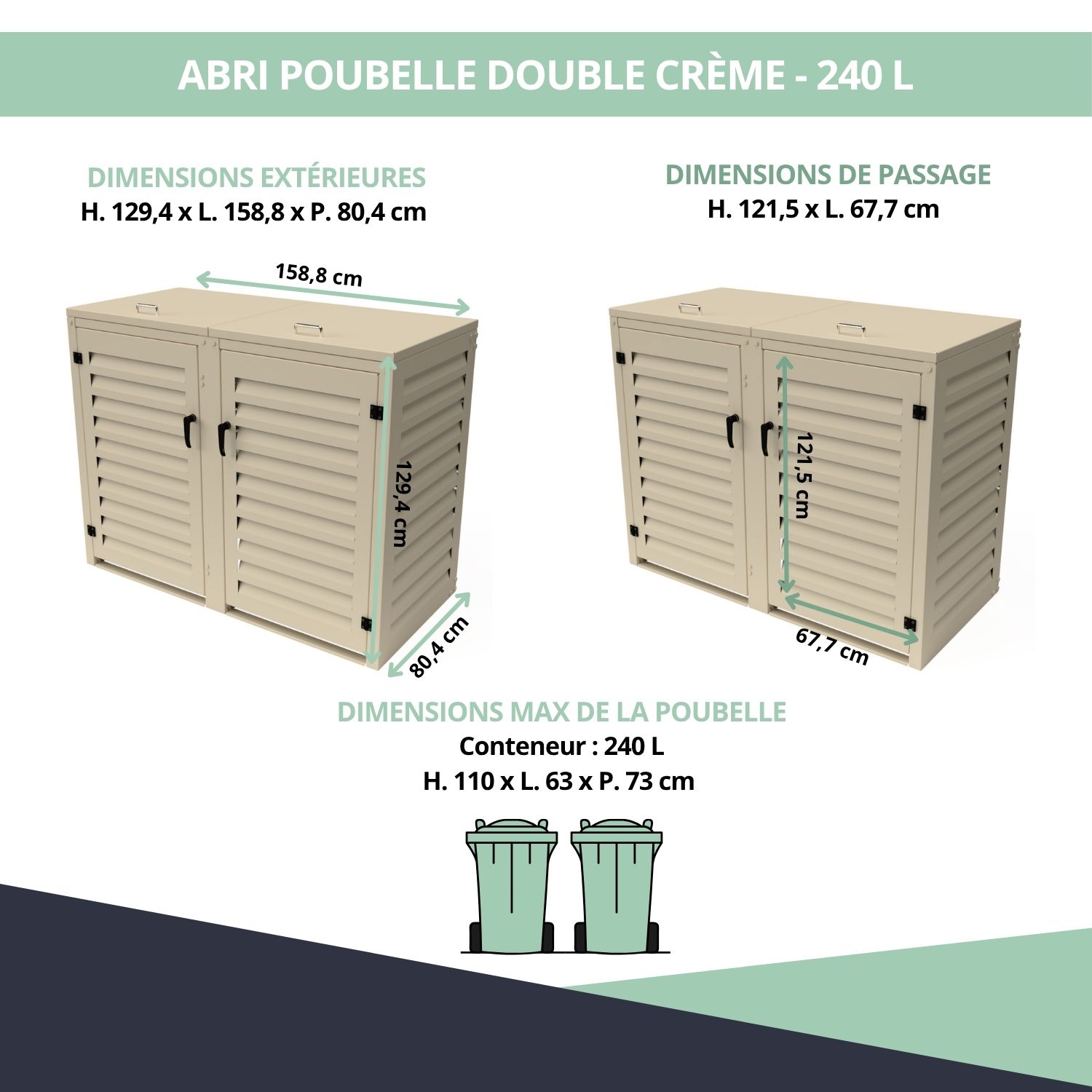 Dimensions abri poubelle double pour deux bacs 240L