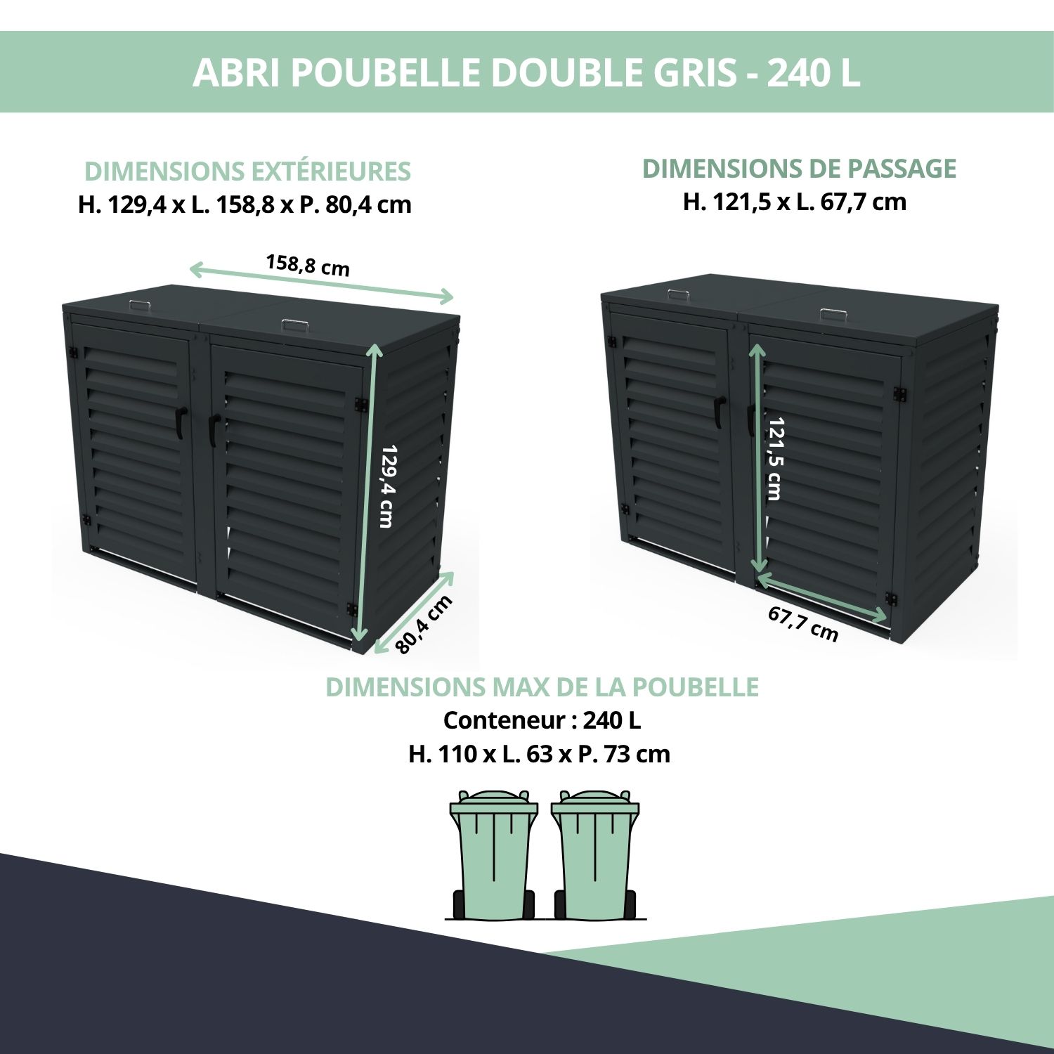 Dimensions abri poubelle double pour deux bacs 240L