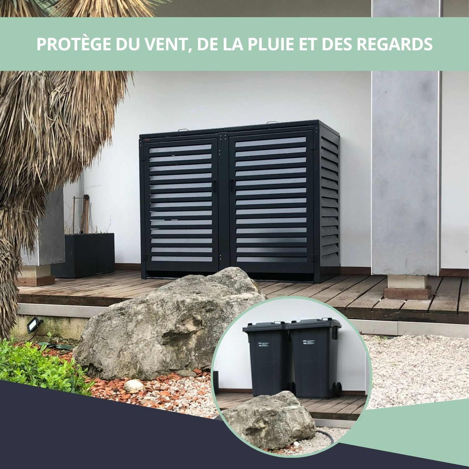 Abri poubelle double gris anthracite installé