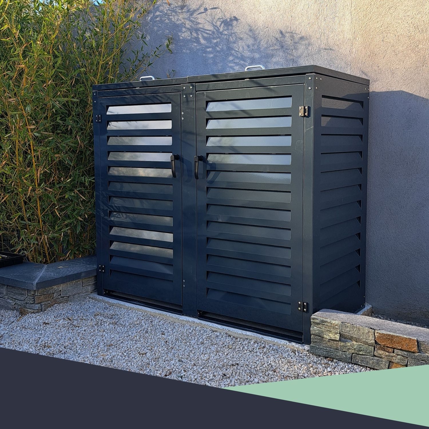 Abri poubelle double - gris anthracite - 129,4 x 158,8 x 80,4 cm - pour poubelles 240 L - Ref. MAC240GR-MACMC240GR – Image 8