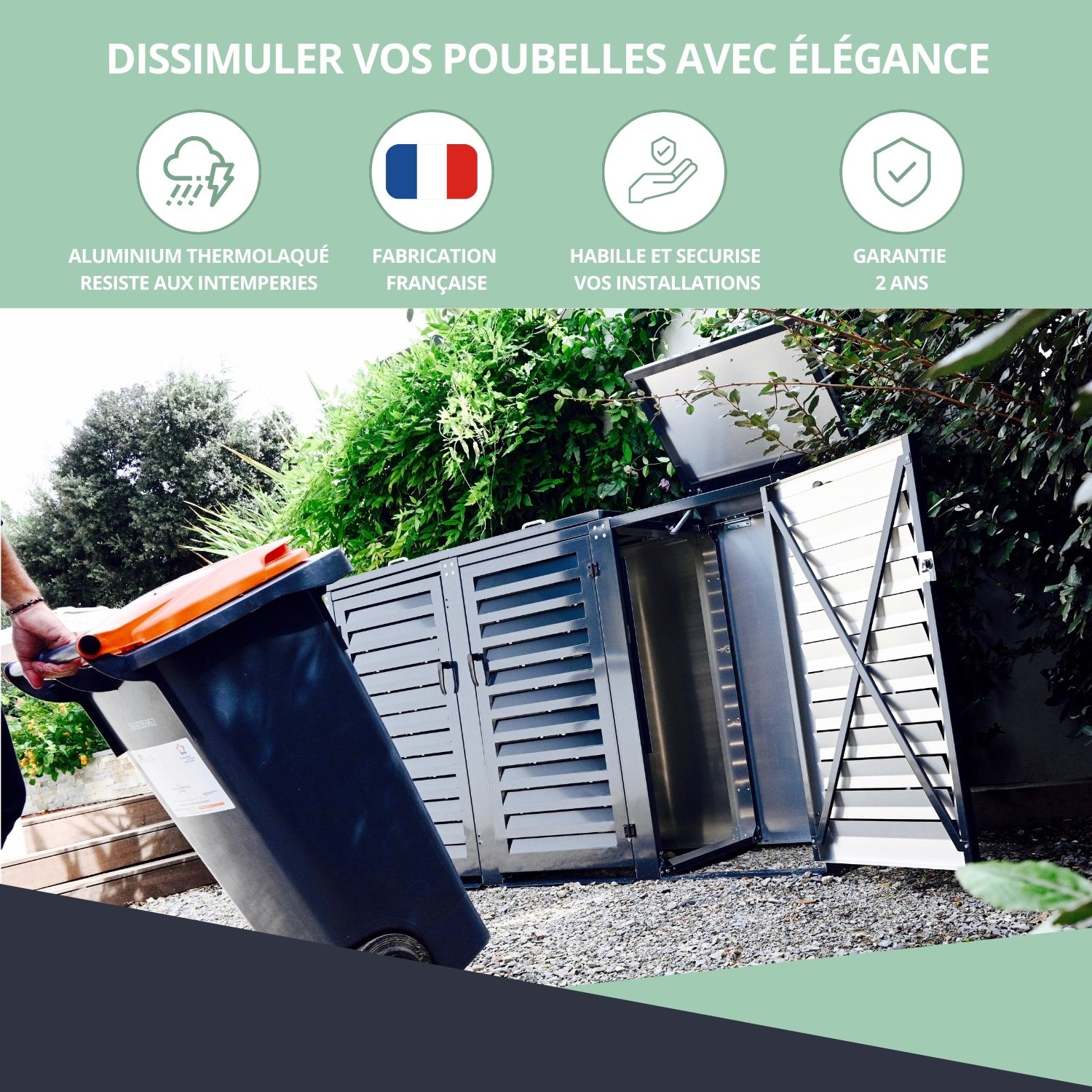 Abri poubelle triple - gris anthracite - 129,4 x 238,2 x 80,4 cm - pour poubelles 240 L - Ref. MAC240GR-MACMC240GR-MACMC240GR – Image 7