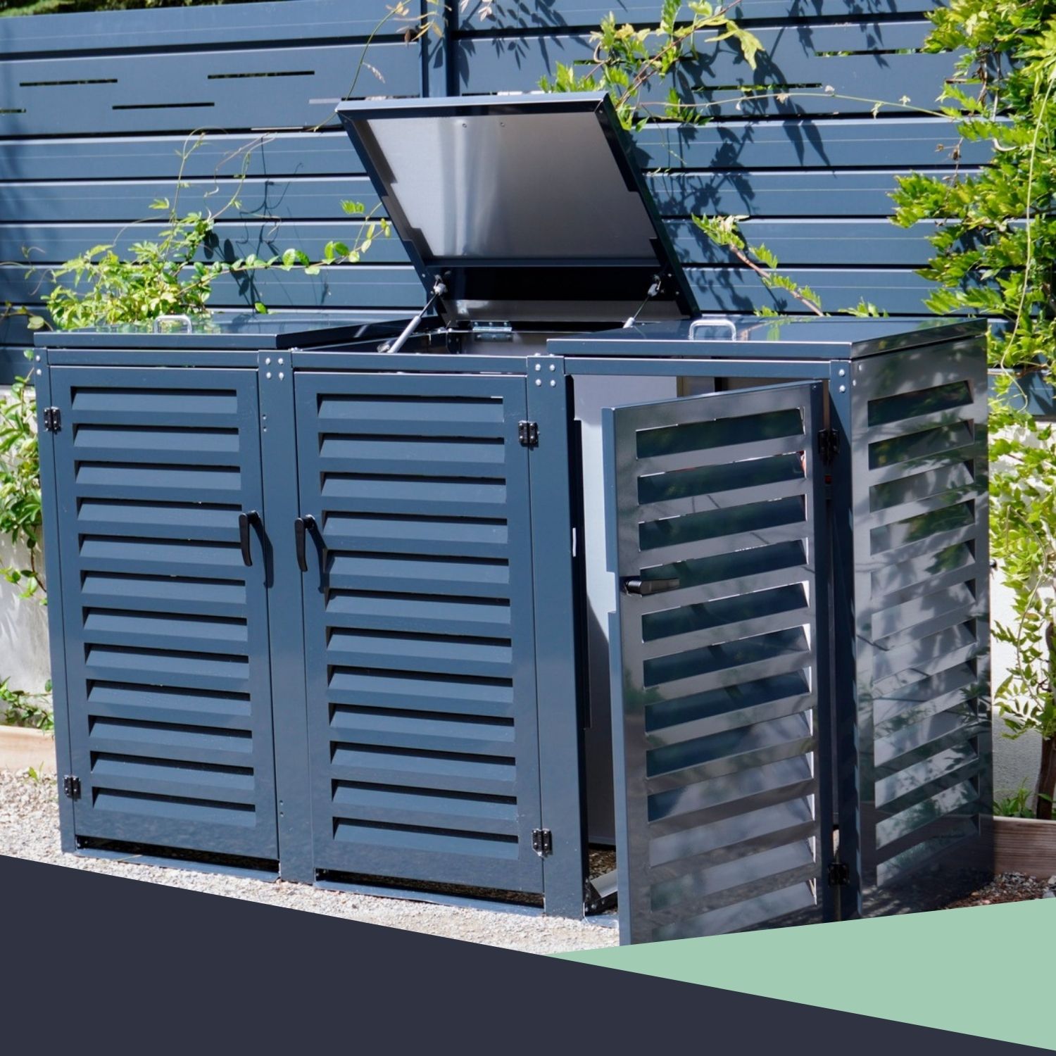 Abri poubelle triple - gris anthracite - 129,4 x 238,2 x 80,4 cm - pour poubelles 240 L - Ref. MAC240GR-MACMC240GR-MACMC240GR – Image 6