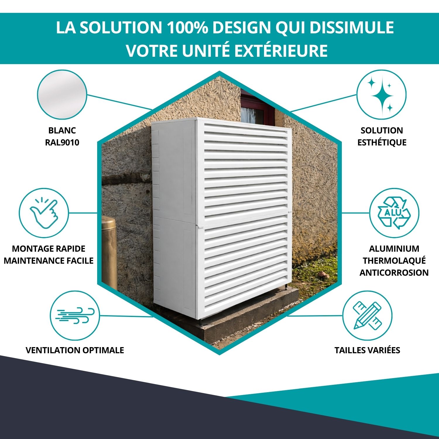 Cache clim Ventelle taille 4 – H. 157 x L. 100 x P. 84 cm – Blanc – Réf. HCI405HBL – Image 2