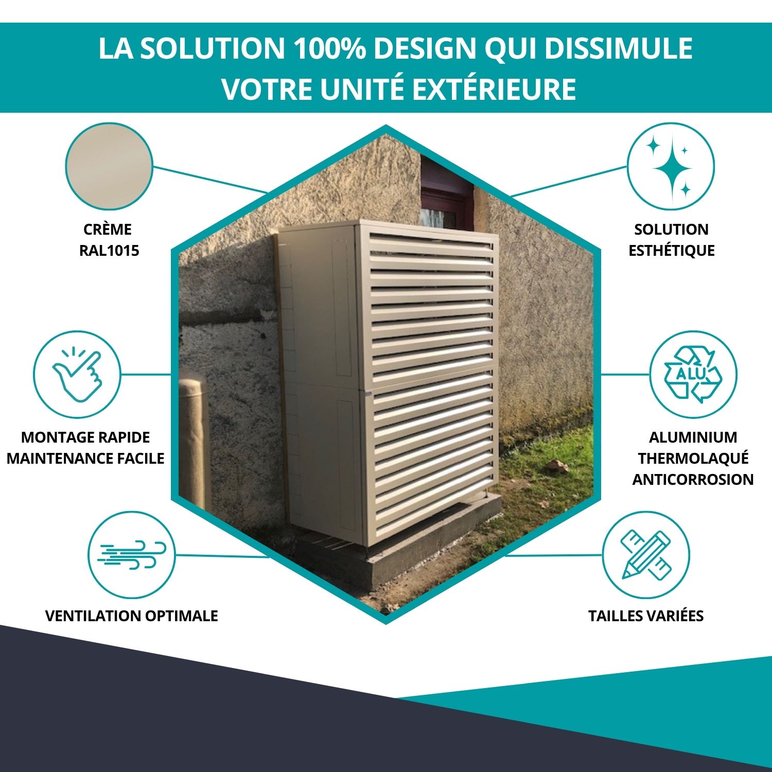 Cache clim Ventelle taille 4 – H. 157 x L. 100 x P. 84 cm – Crème – Réf. HCI405HCR – Image 2