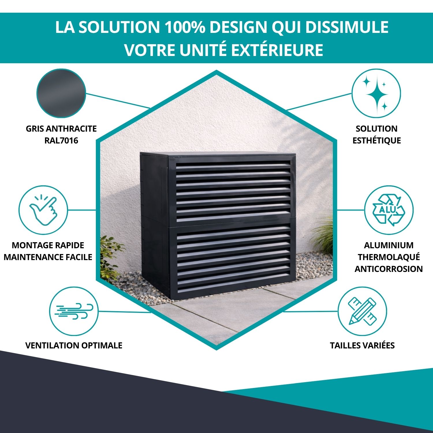 Cache clim Ventelle taille 3 – H. 130 x L. 135 x P. 85 cm – Gris anthracite – Réf. HCI305GR – Image 2