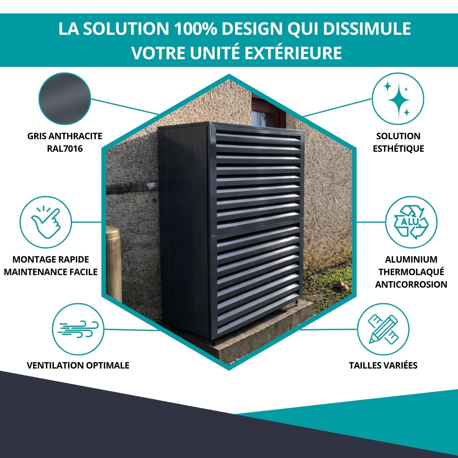 Cache clim Ventelle taille 4 – H. 157 x L. 100 x P. 84 cm – Gris anthracite – Réf. HCI405HGR – Image 2