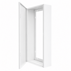 Coffret d’habillage tableau électrique acier thermolaqué blanc – porte standard – 13 modules – cotes utiles 86 x 26,8 x 12,5 cm – Ref. RCH400